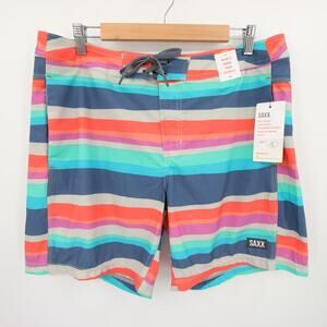 SAXX Swim Trunks Multicolor Striped Board Shorts Betawave Quick Dry Size 34 NWT